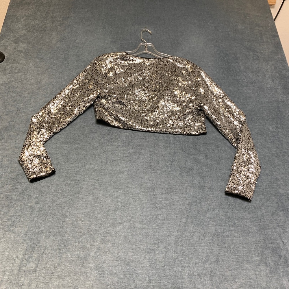 Karen Millen Cropped Cardigan Jacket Womens Medium Silver Sequin Embellished